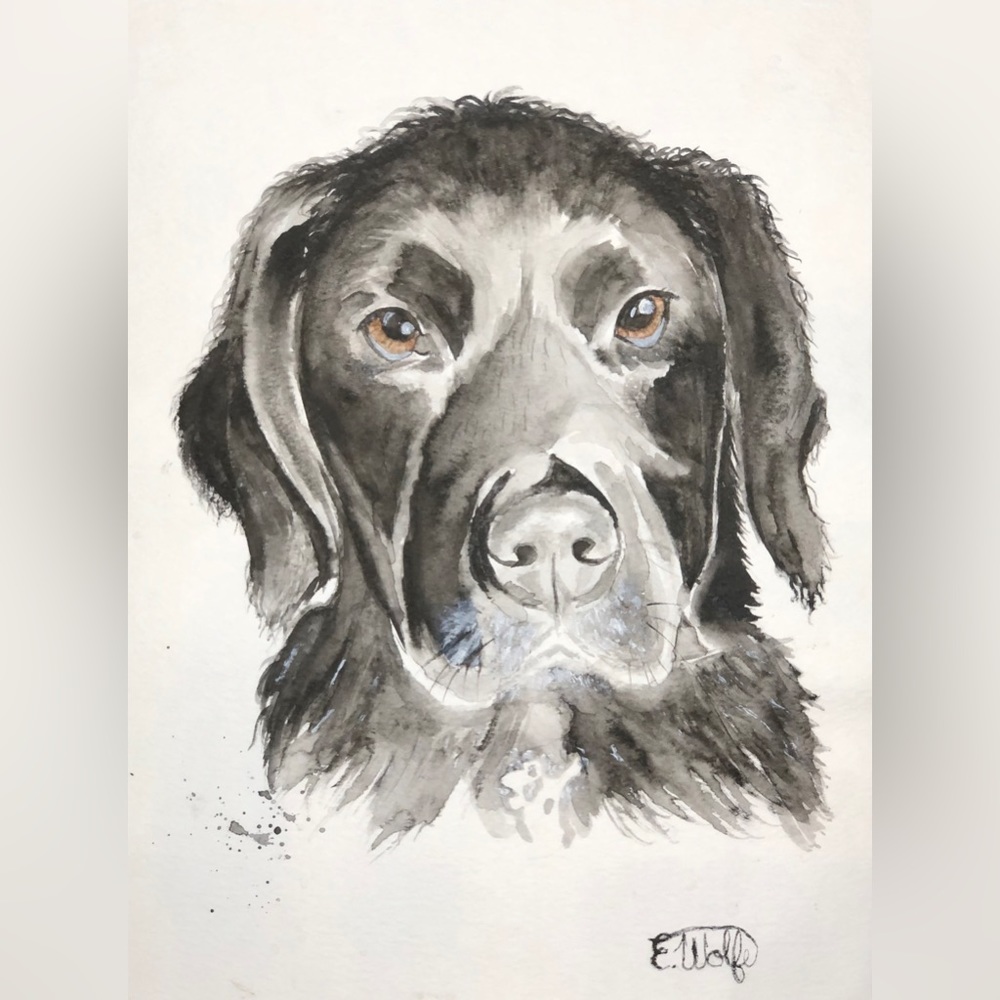 11 x 15 in original watercolor black dog print